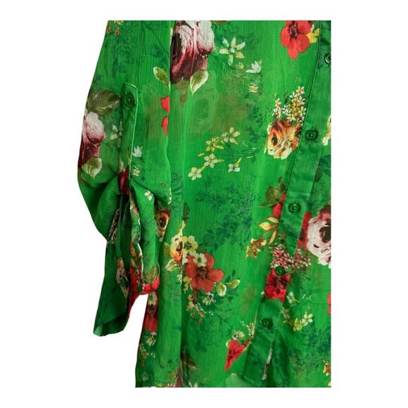 KUT from the klothing Green floral sheer button down blouse small nwot - Picture 4 of 7